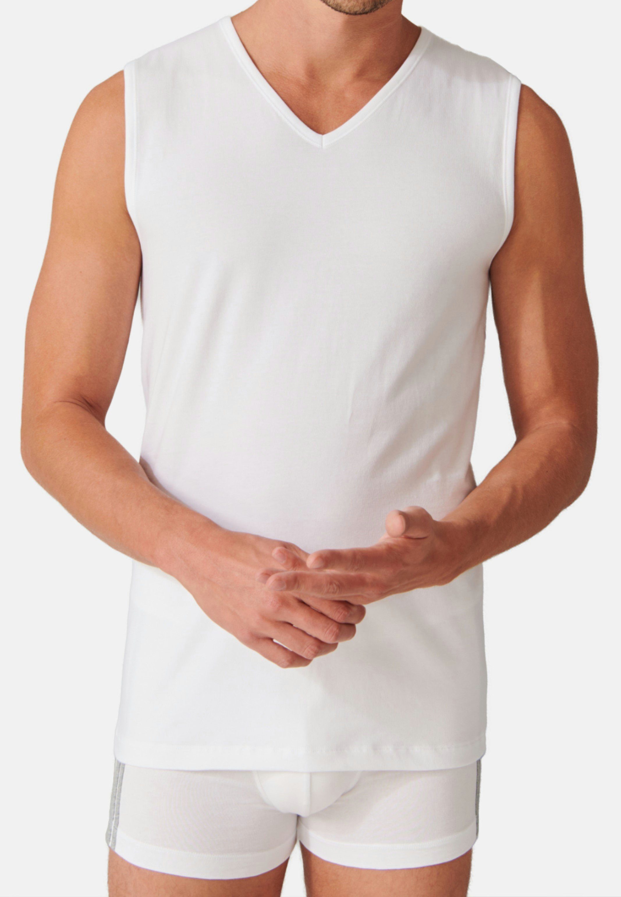 Schiesser Unterhemd 4er-Pack - 95/5 / Tiefer Baumwolle - (Spar-Set, V-Aussschnitt, Unterhemd Weiß Sitz - 4-St) - Organic Tanktop Cotton Perfekter