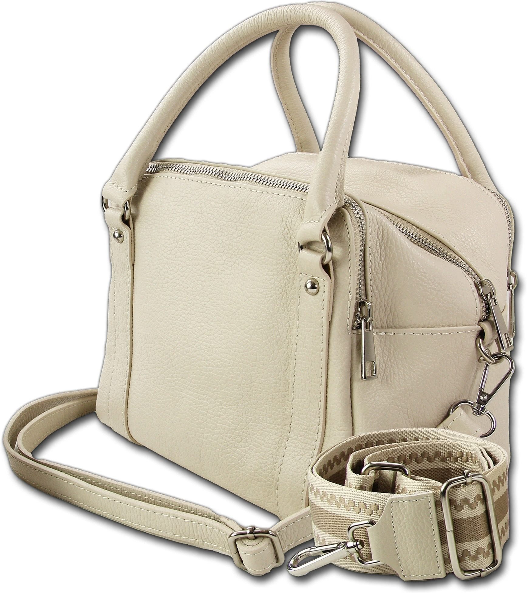 Toscanto Umhängetasche Toscanto Damen Jugend Umhängetasche (Umhängetasche, Umhängetasche), Damen, Jugend Tasche Echtes Leder beige, Made-In Italy ca. 22cm