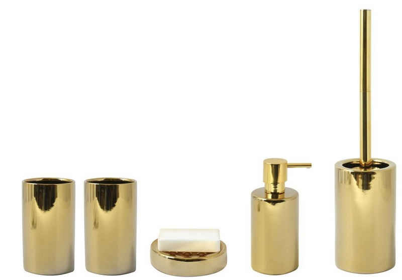 spirella Badaccessoires-Sets TUBE Exclusive, exklusiv festliches Finish, Ausführung gold glänzend, Komplett-Set, 5 tlg., 5-tlg., Zubehör-Set aus hochwertiger Keramik
