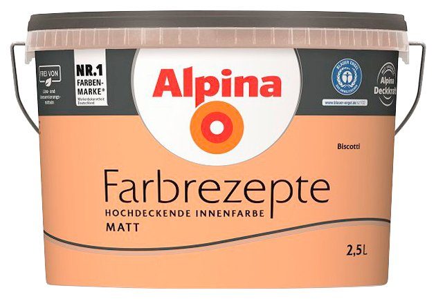 wohnliches Orange, Wand- Farbrezepte Biscotti, und matt, 2,5 Liter Deckenfarbe Alpina Warmes,