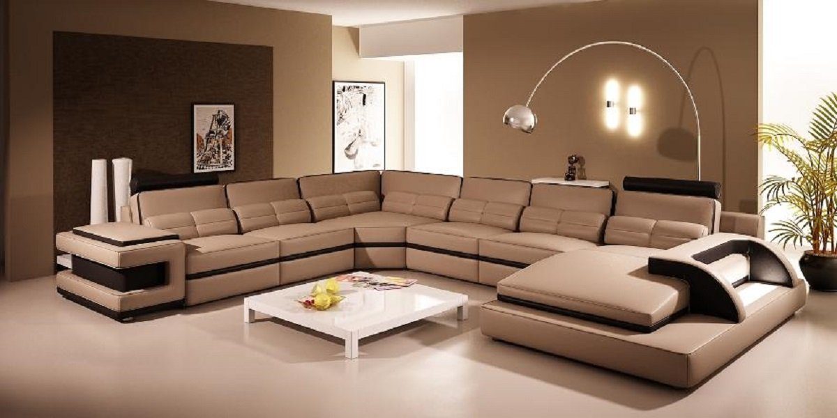 JVmoebel Ecksofa Designer Wohnlandschaft U-Form Couch Ecksofa Polster Garnitur, Made in Europe Beige/Braun