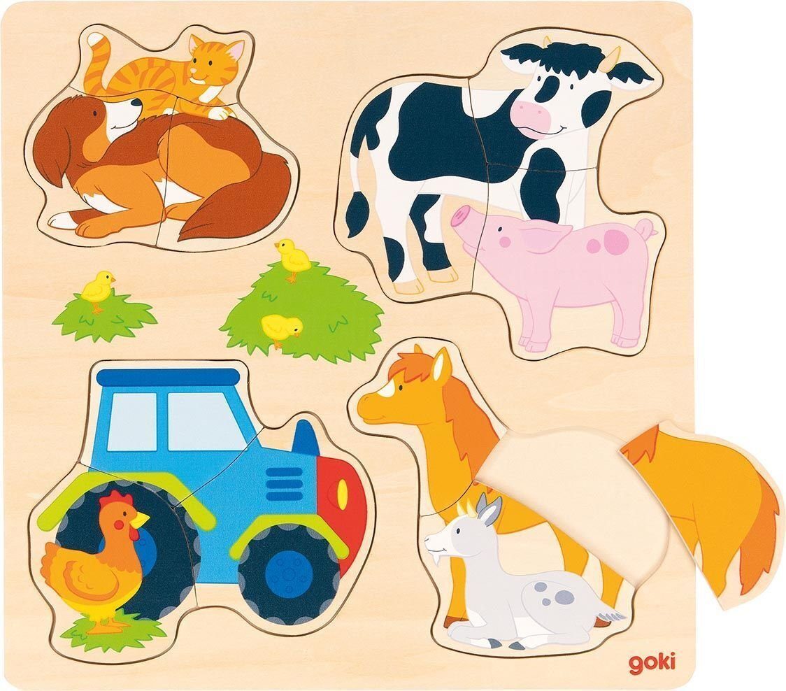 19 Einlegepuzzle Puzzle Kiesel Puzzleteile & Bauernhoftiere (Holzpuzzle), Gollnest