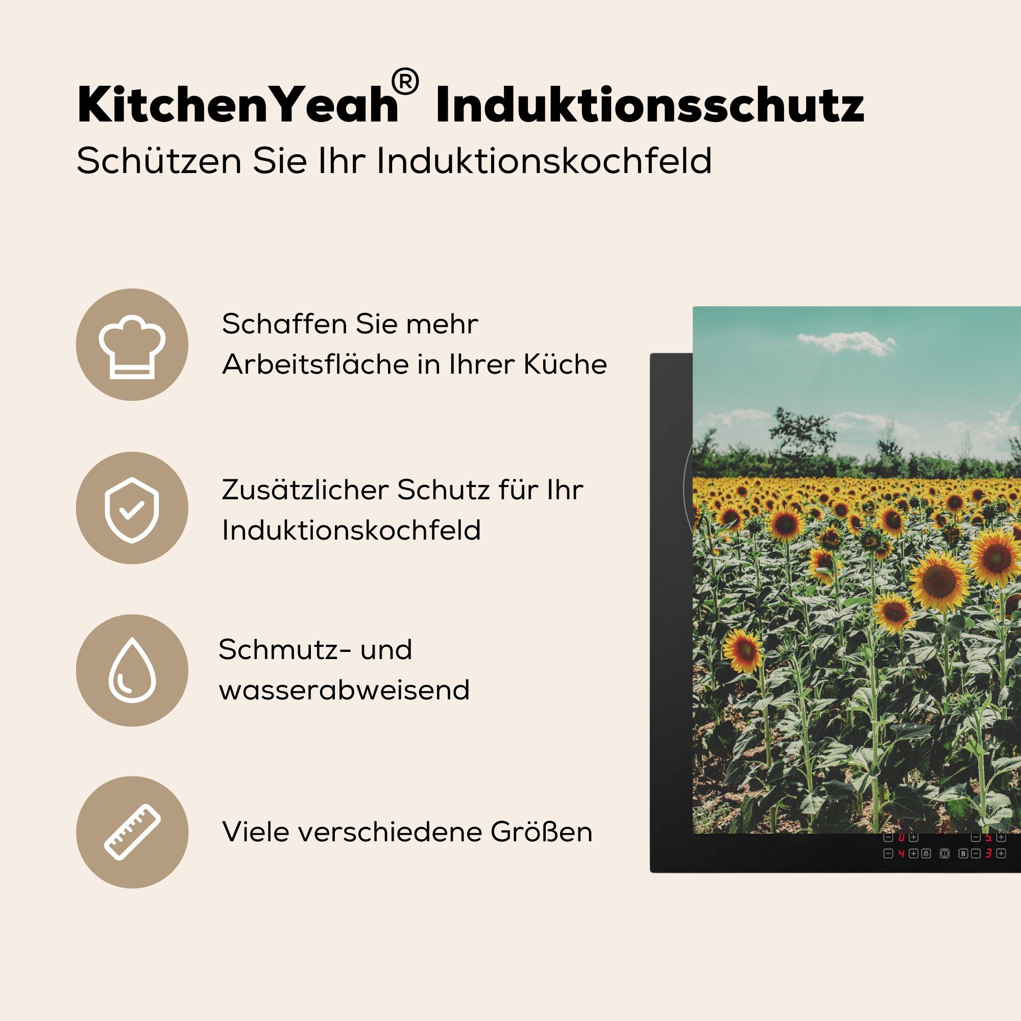 MuchoWow Herdblende-/Abdeckplatte Blumen tlg), cm, Vinyl, - küche 78x78 Ceranfeldabdeckung, - Arbeitsplatte Italien, für (1 Sonnenblumen