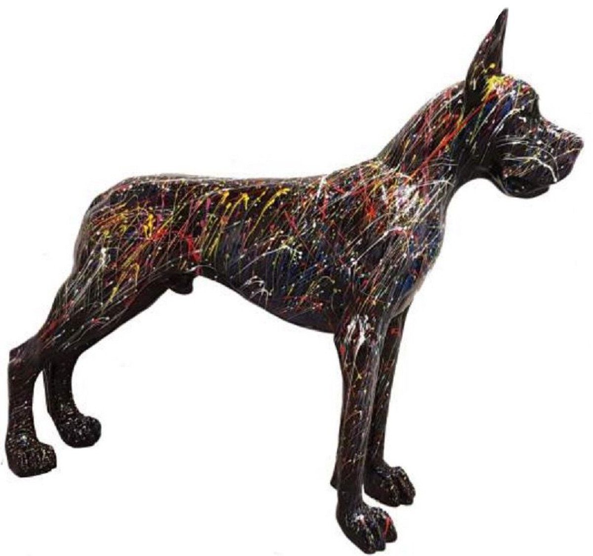 Casa Padrino Skulptur Casa Padrino Luxus Deko Skulptur Hund Dogge Schwarz / Bunt 125 x H. 110 cm - Lebensgroße Deko Figur - XXL Deko Skulptur - XXL Deko Figur - Wohnzimmer Deko - Garten Deko - Luxus Deko XXL Figuren