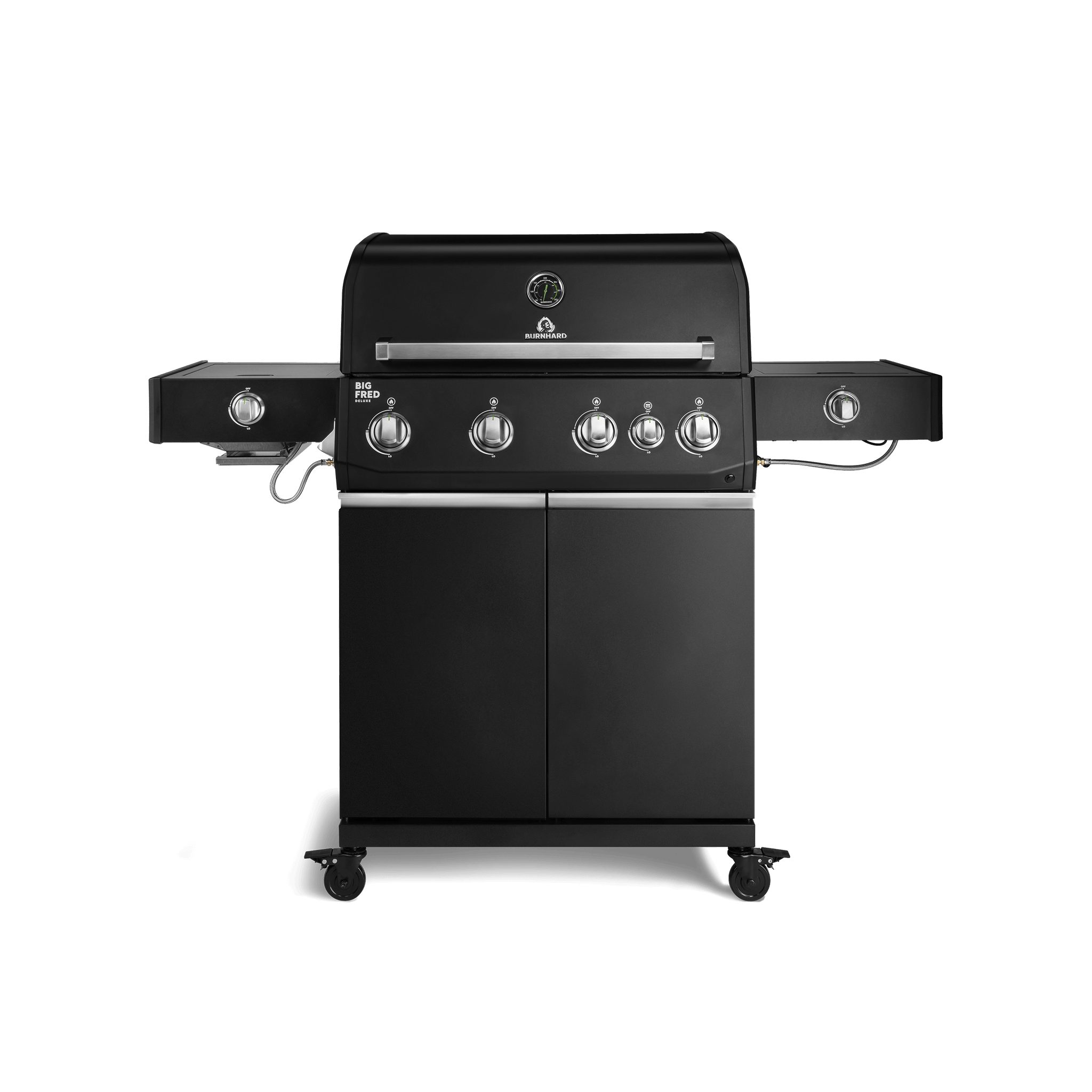 BURNHARD® Gasgrill 4-Brenner, 24,7 kW, Infrarot-Keramikbrenner, Seitenkochfeld, Heckbrenner, Edelstahlrost, Piezo-Zündung, Edelstahl-Brennkammer, große Grillfläche – Big FRED Deluxe+