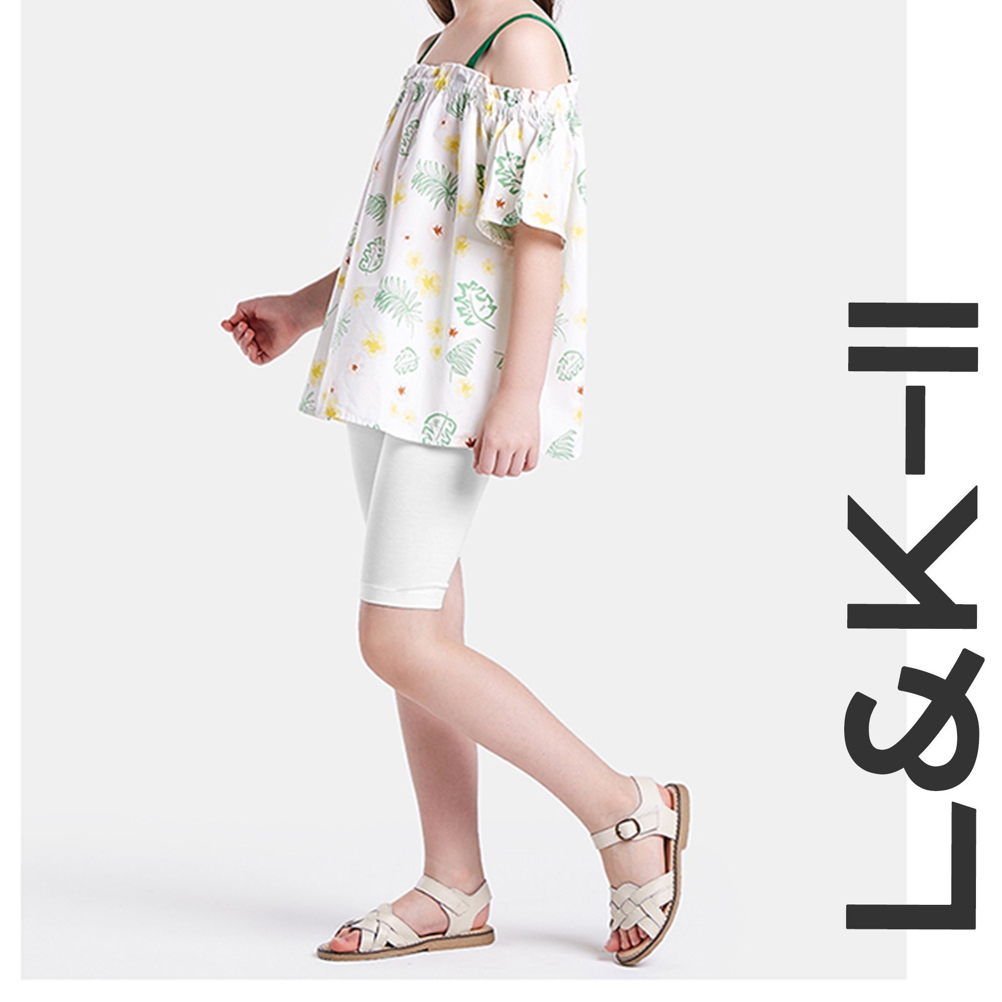 4532 (1er-Pack) Kurz Mädchen L&K-II Leggings Radlerhose Radlerhose Baumwolle aus Weiß