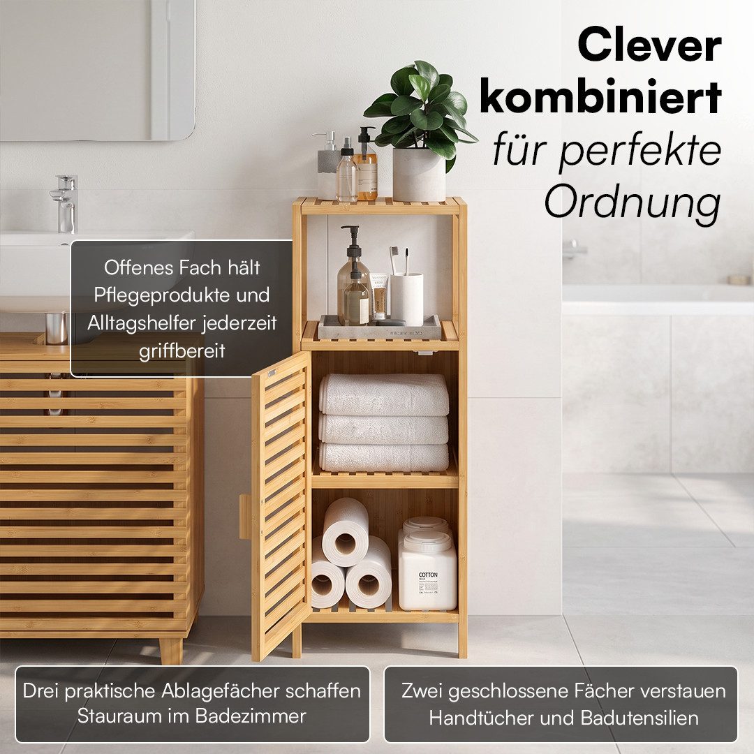 Bellamio Hochschrank Newa aus Bambus, Badezimmerschrank mit Ablage, lackiert (3 Fächer) Badezimmerschrank 85×33×33 cm, verfügbar in verschiedenen Ausführungen – Bild 3 von 5