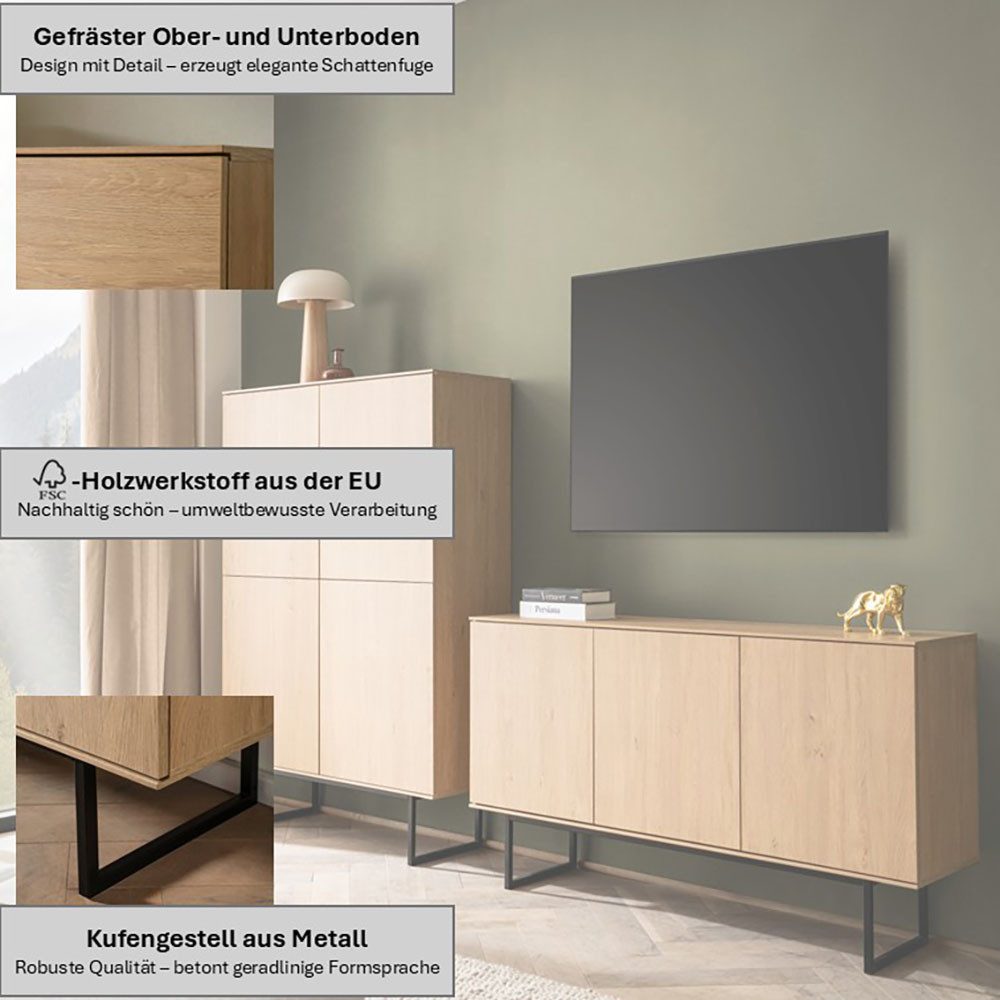 Home affaire Wohnwand Lund, moderne Anbauwand, Wohnzimmer-Set in Stone Oak, (2-St), enthält Lowboard und Highboard