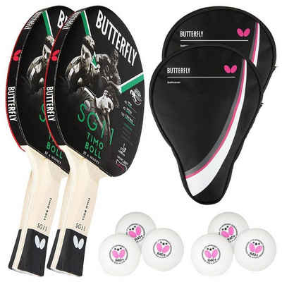 Butterfly Tischtennisschläger 2x Timo Boll SG11 + 2x Drive Case 1 + Bälle, Tischtennis Schläger Set Tischtennisset Table Tennis Bat Racket