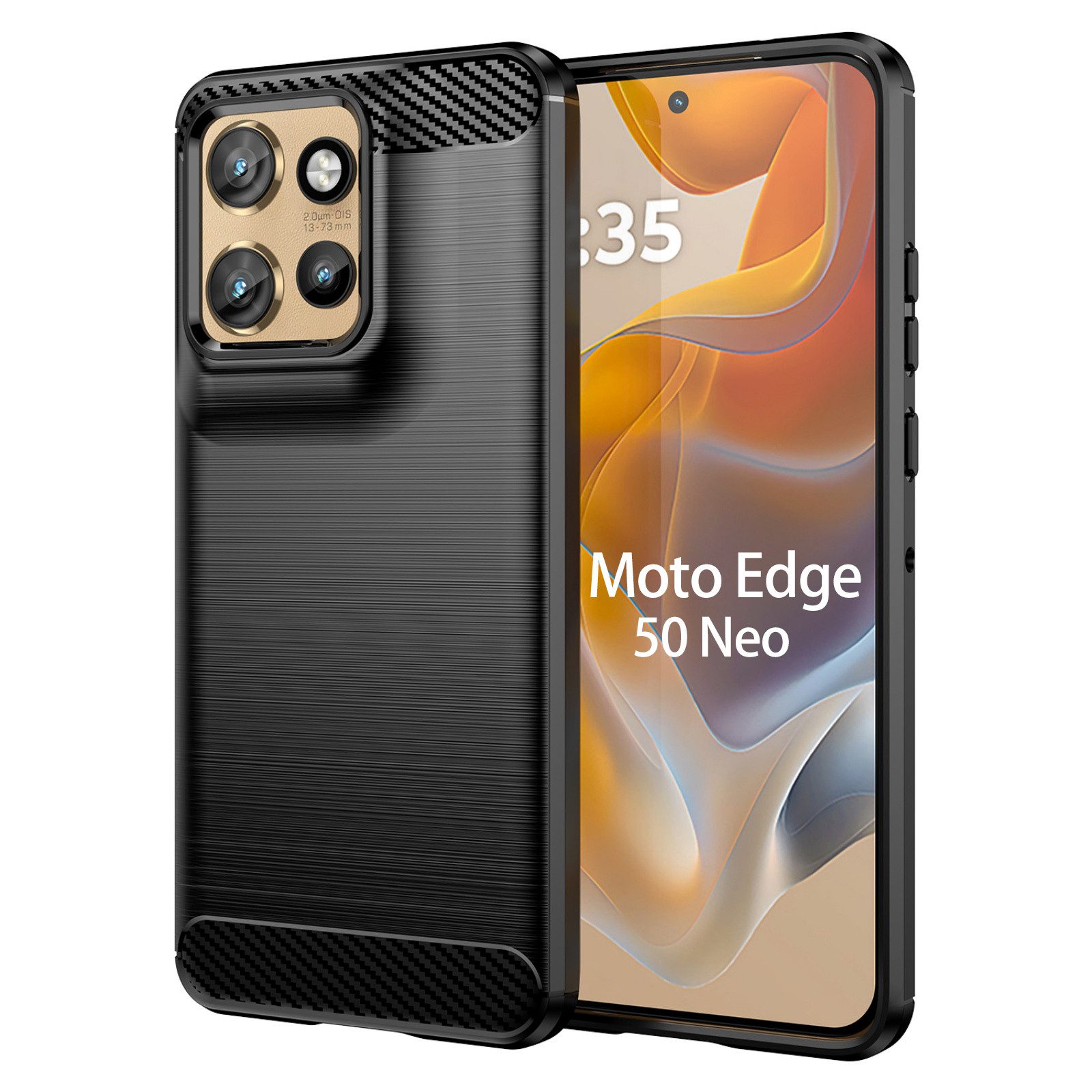 betterfon Handyhülle für Motorola Edge 50 Neo Hülle Carbon look Back Cover TPU Case Bumper, Carbon-Look – stoßfestes Case mit Air-Cushion & Metall-Optik
