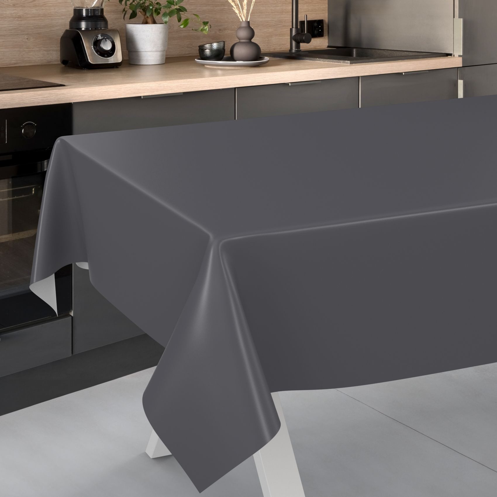 ANRO Tischdecke abwaschbar Wachstuch-Tischdecke Gartentischdecke (Einzelstück 1-tlg), wasserabweisend Einfarbig Anthrazit Breite 140cm
