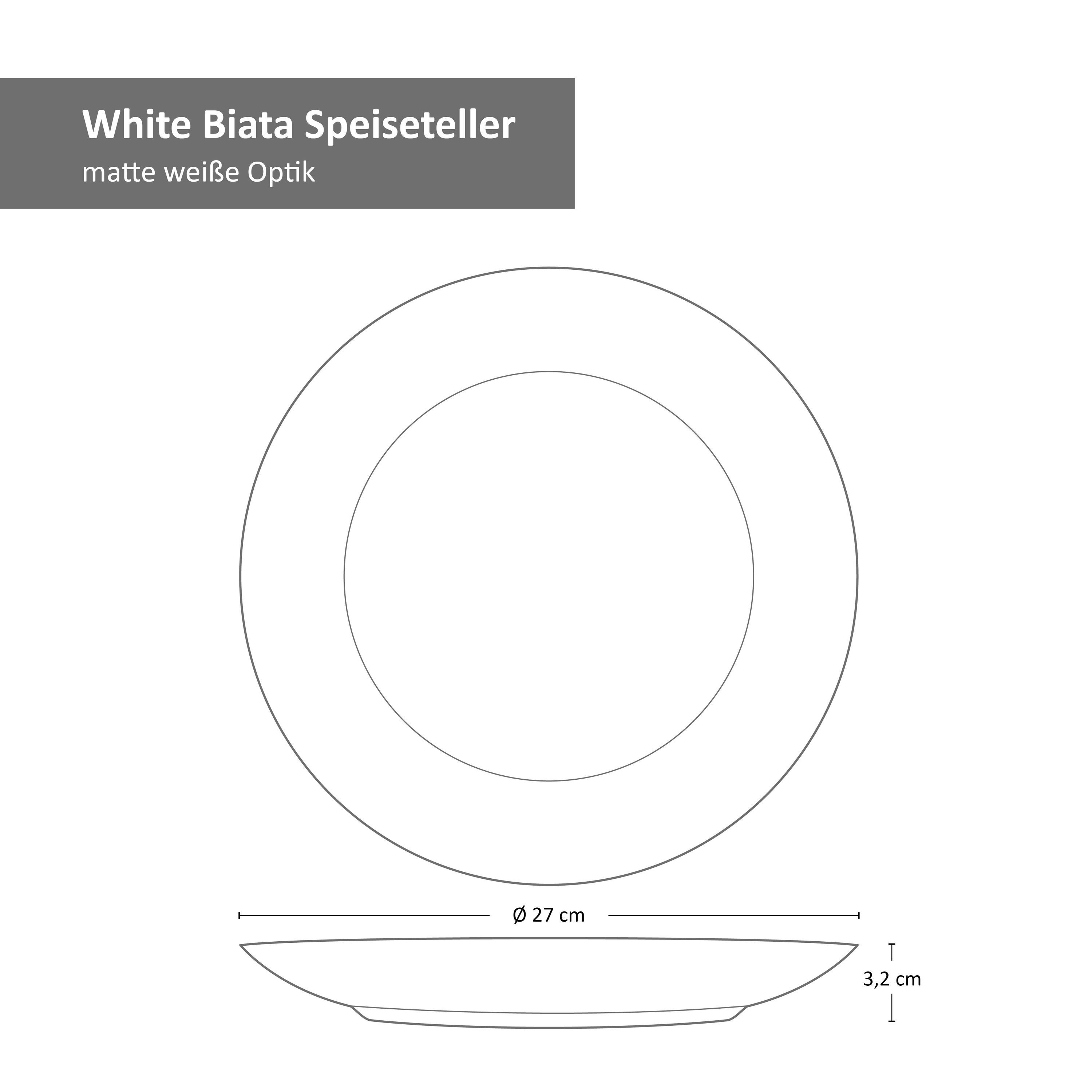 Steingut 6er Set Speiseteller 27cm Essteller White flach Biata MamboCat
