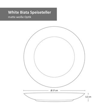 MamboCat Speiseteller 6er Set Essteller flach 27cm White Biata Steingut