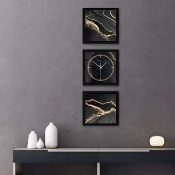 Kreative Feder Wanduhr Gold & Black Marble (ohne Ticken; Funk- oder Quarzuhrwerk; elegant, außergewöhnlich, modern)