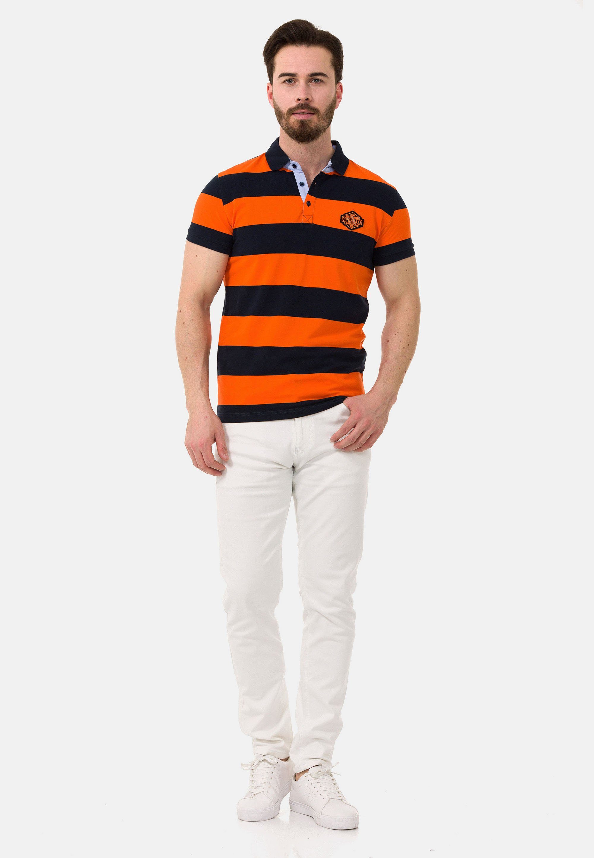 Cipo & Baxx Poloshirt mit breitem Streifenmuster blau-orange