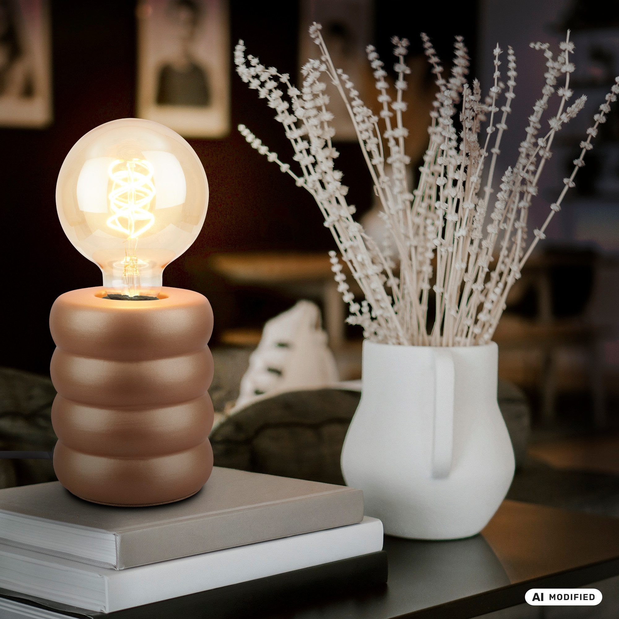 Briloner Leuchten LED Tischleuchte Tischlampe Keramik Kabelschalter E27 Nachttischlampe, ohne Leuchtmittel, Abhängig vom Leuchtmittel, 10,5x12,5 cm, Schlafzimmer, Wohnzimmer, Büro