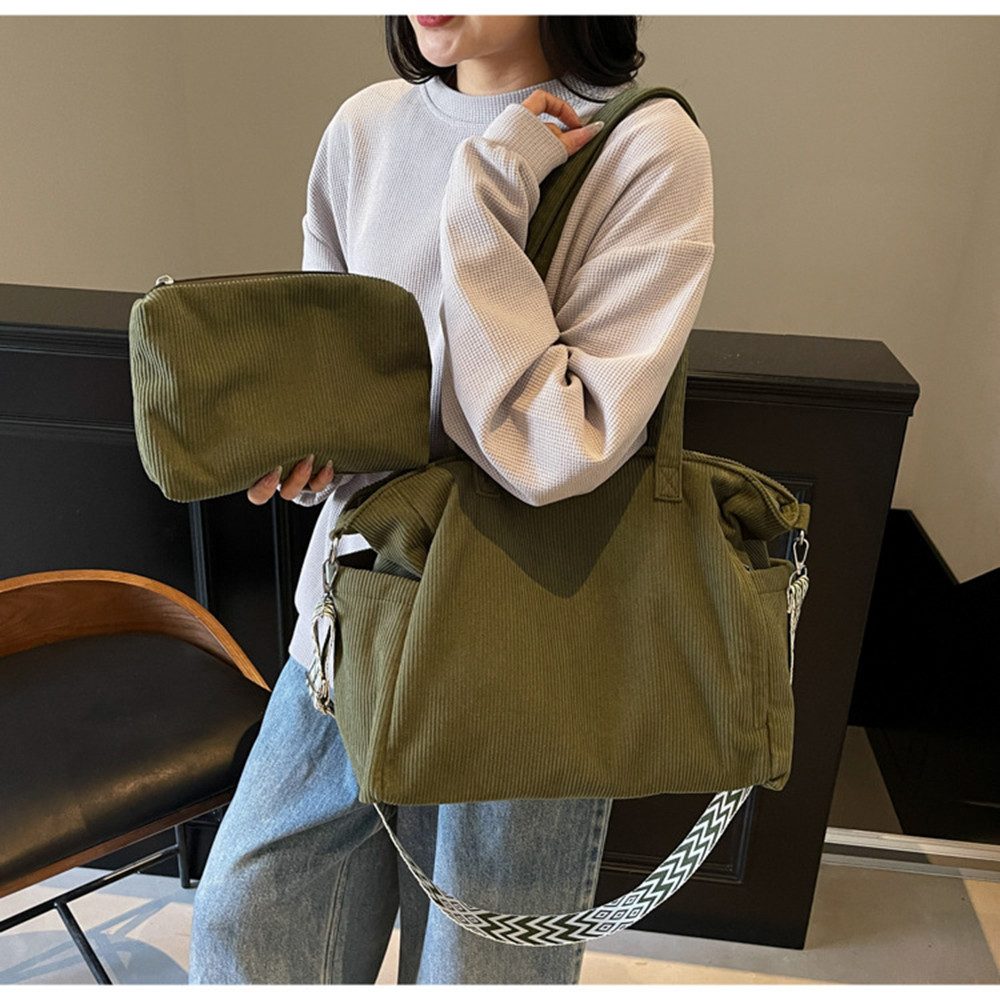 Cachito Schultertasche Damen Umhängetasche Groß Shopper Handtasche Cord Tote Bag Reisetasche, für Arbeit Büro Reisen Einkaufen Schule Strand