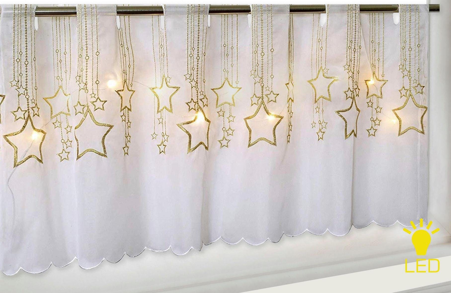 Delindo Lifestyle Scheibengardine STERNENREGEN, 1 Stück, blickdicht, Stangendurchzug, LED-Beleuchtung (1 St), Stangendurchzug, blickdicht, Microfaser, HxB: 45x1 – Bild 2 von 4