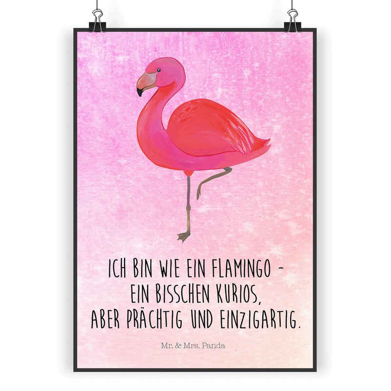 Mr. & Mrs. Panda Poster »Flamingo classic - Aquarell Pink - Geschenk, Wanddeko, Spruch, Wandpo«, Flamingo classic (1 St)