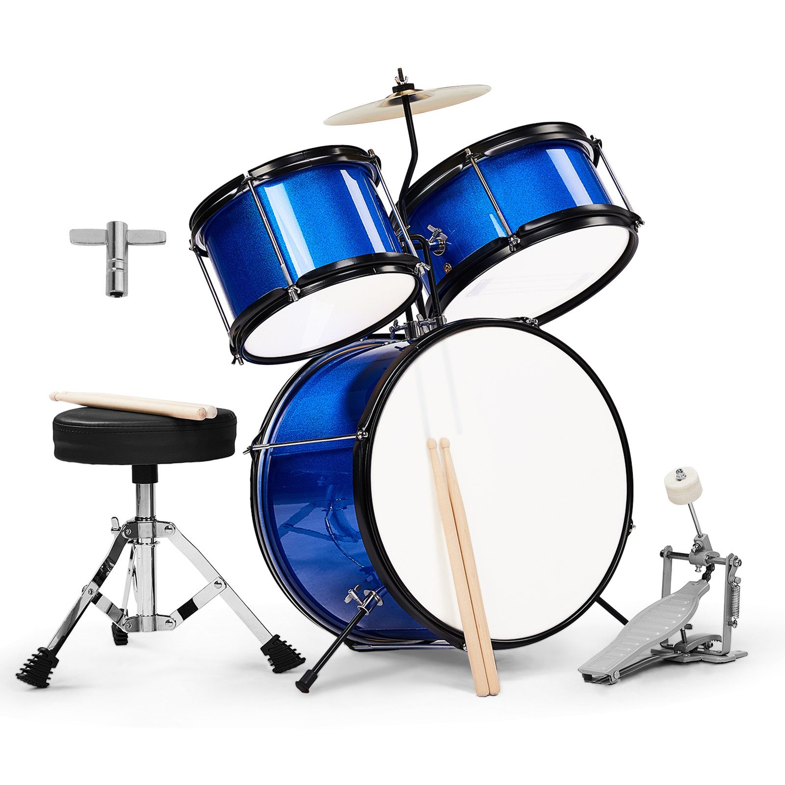 LALAHO Schlagzeug 3-teilig, Drum-Set Schlagzeugset für Kinder, mit Thron-Becken-Pedal, zwei Paar Drumsticks,35cm Bass Drum