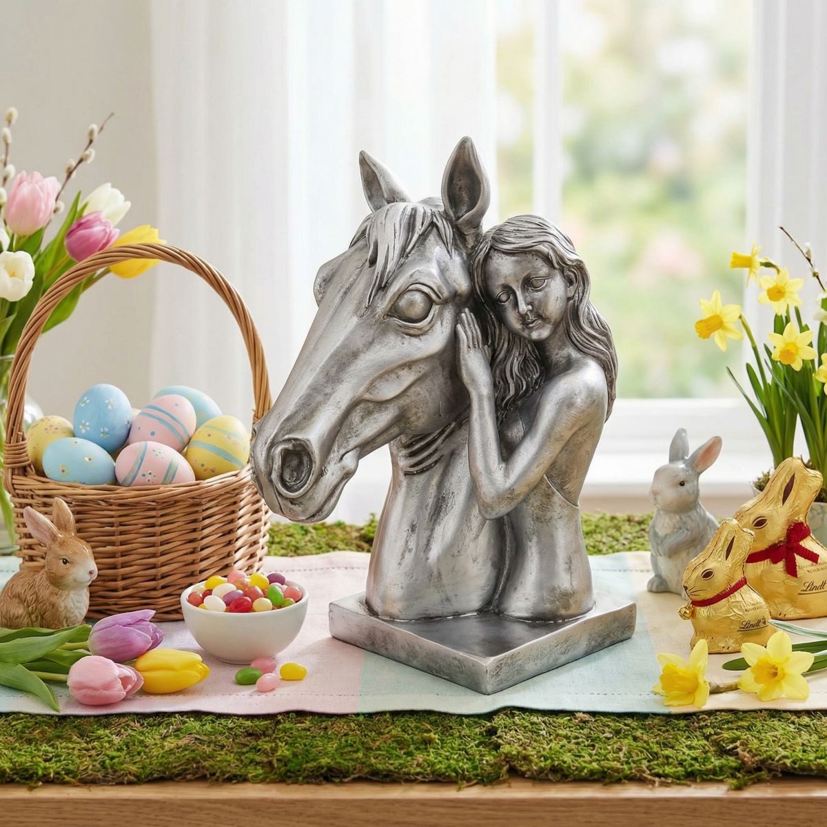 Ambiente Haus Tierfigur Pferdekopf mit Mädchen 32cm (1 St)