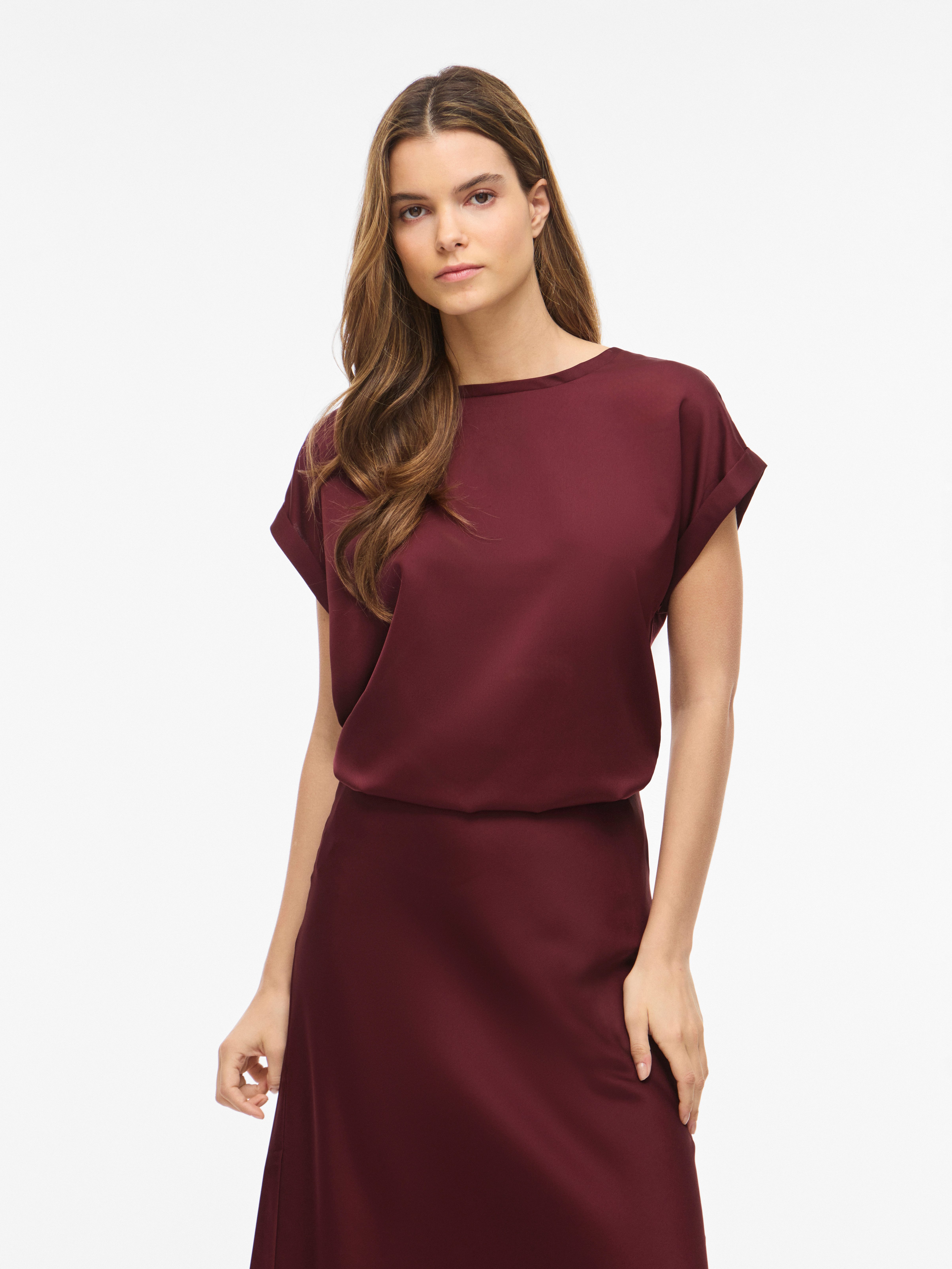 Vila Kurzarmshirt VIELLETTE S/S SATIN TOP - NOOS Kunstfaser, regular fit