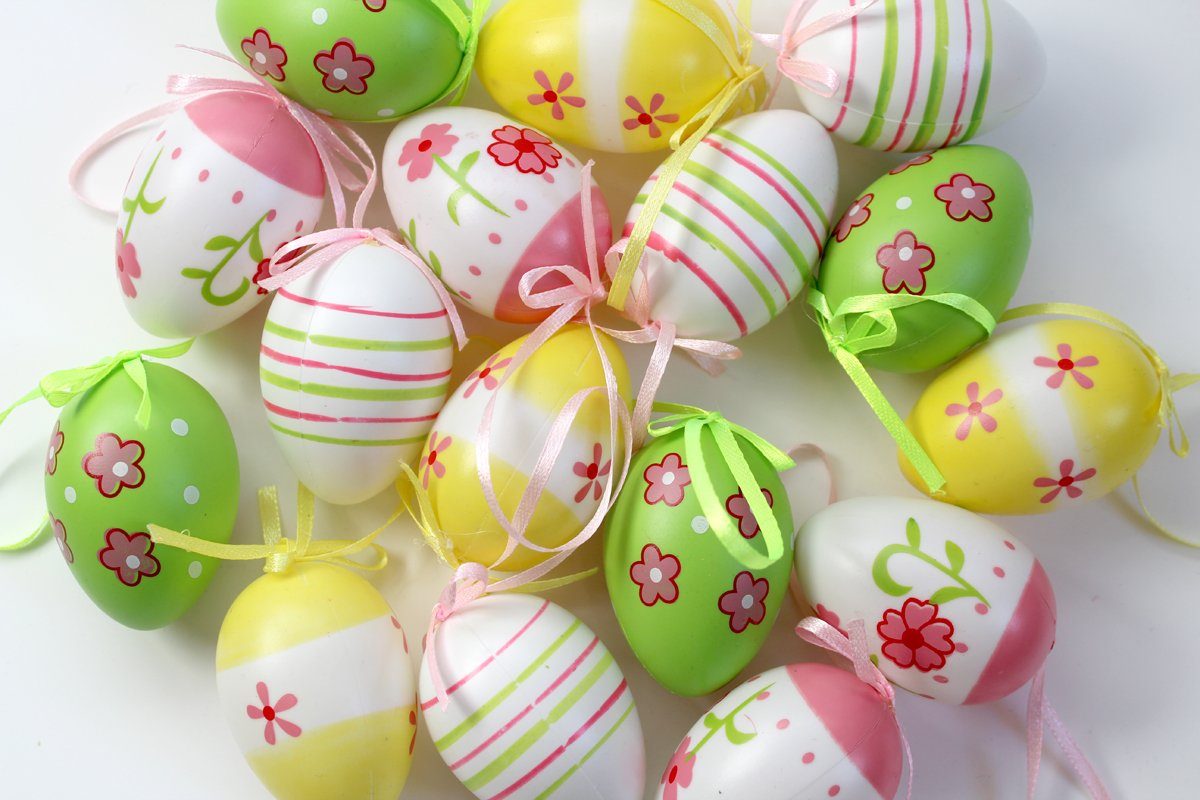 LB H&F Lilienburg Hängedekoration 16er SET Osterdeko Ostereier Osterschmuck Gartendeko Tischdeko (Garten Osteranhänger Osterstrauch Dekohänger Osterstrauß Deko Аксессуары для дома, Blumen Kunststoff Plastik wetterfest Frühling Frühlingsdeko), Ostern aussen draussen Hängedeko Osterhänger Anhänger bunt Muster