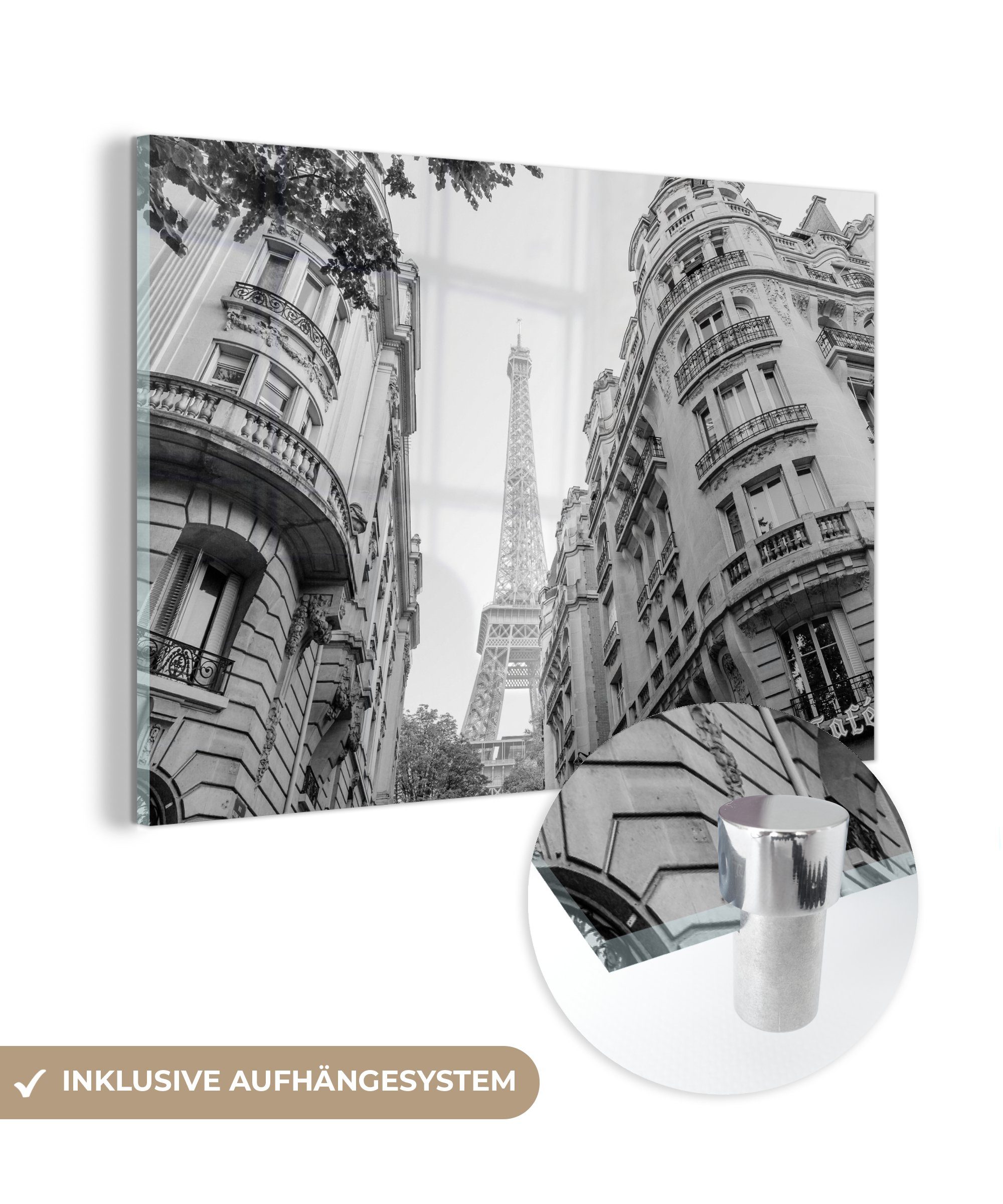 MuchoWow Acrylglasbild Frankreich - Schwarz - Weiß - Eiffelturm, (1 St), Acrylglasbilder Wohnzimmer & Schlafzimmer | Bilder