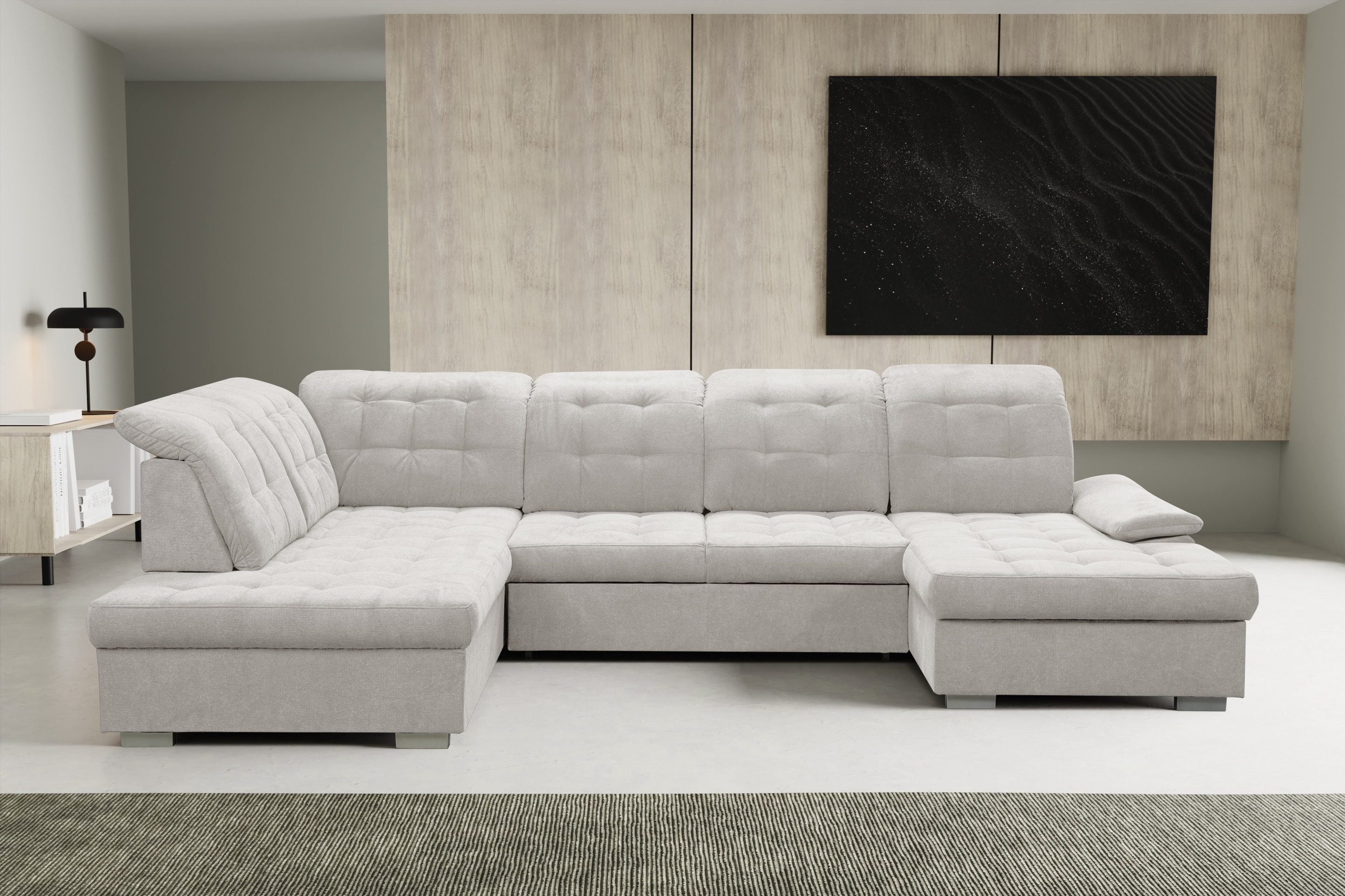 WERK2 Wohnlandschaft Kordula-New Multifunktion Couch, Breite 332cm, U-Form, Sofa in U-Form mit Schlaffunktion & Bettkasten, Schlafcouch