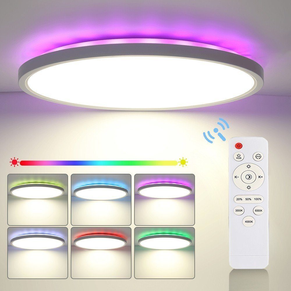 iscooter Deckenleuchte LED Deckenlampe, 24W RGB mit Fernbedienung Dimmbar, 3000K-6000K-4500K-Nachtlicht-RGB, für Schlafzimmer Kinderzimmer Wohnzimmer