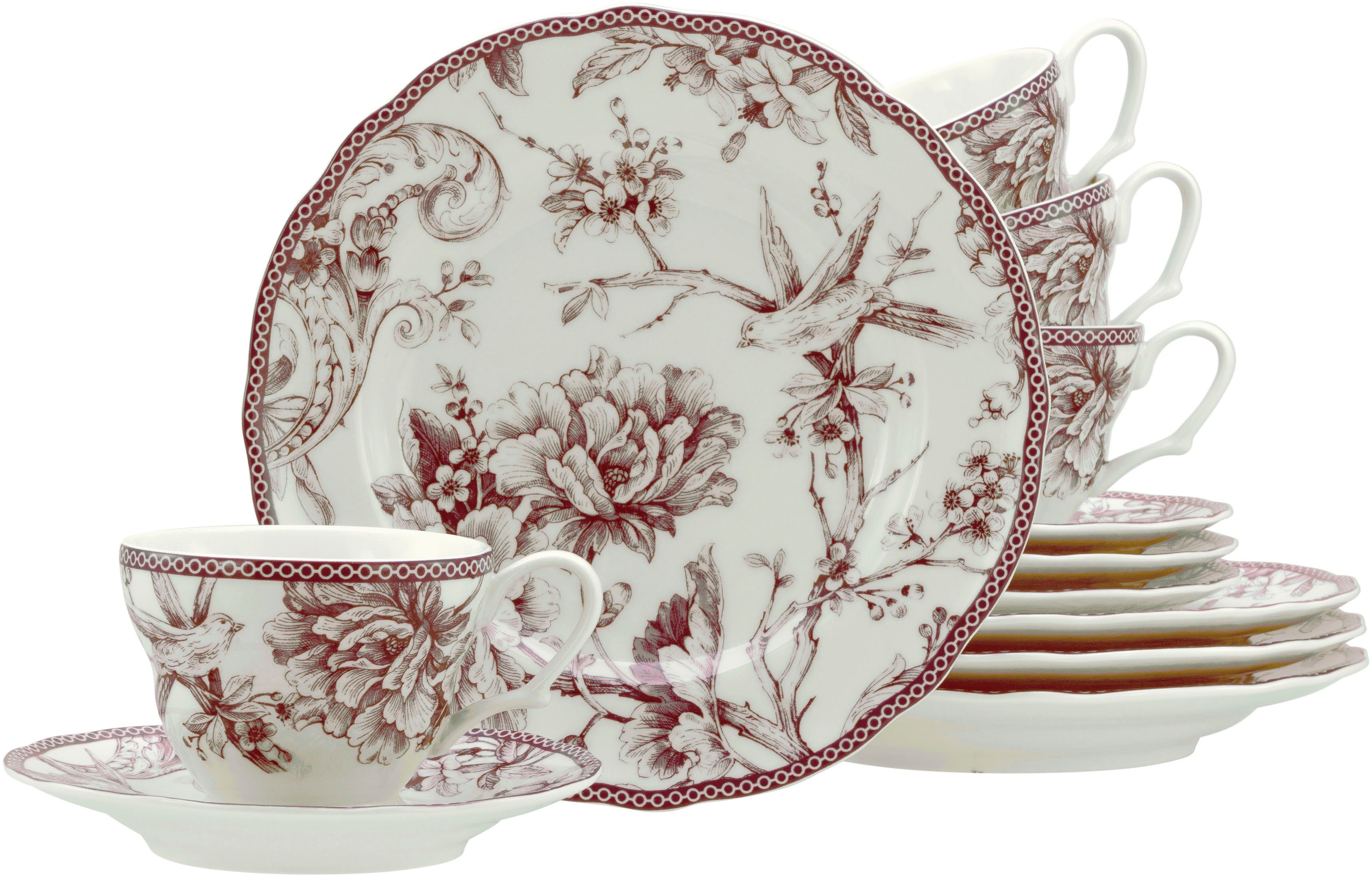 CreaTable Kaffeeservice Adelaide, Service 12-tlg. (12-tlg), 4 Personen, Porzellan, Nostalgischer Vintage Dekor, Elegante Form