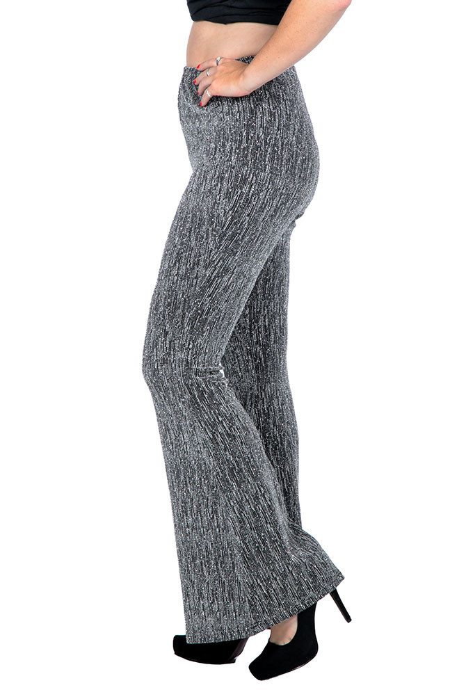 Karneval-Klamotten Kostüm Disco Damen Party Glitzer Schlaghose silber luxus, Party Hose elegant auffällig für Motto Party Feier Silvester Karneval
