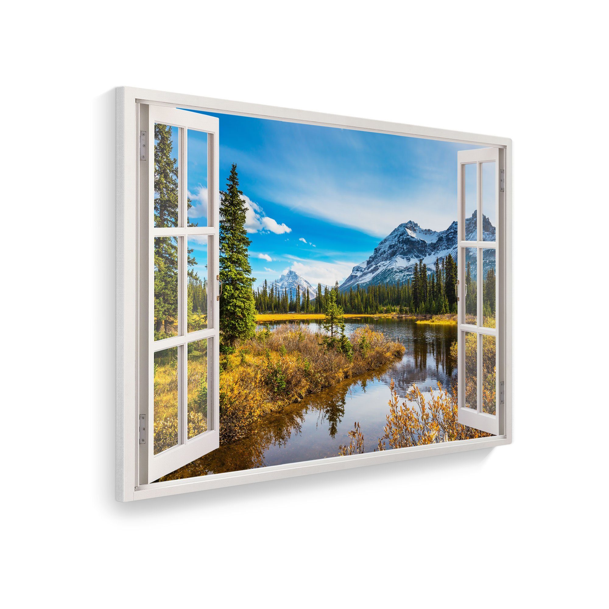 WallSpirit Leinwandbild "Fenster mit Aussicht", Berge, günstig online kaufen