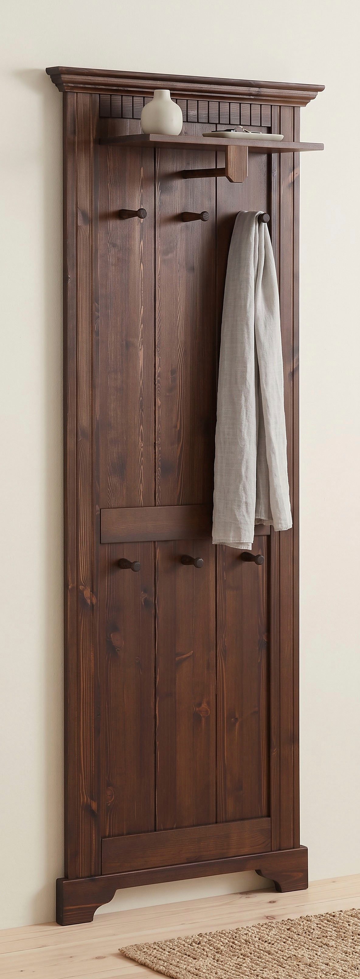 OTTO home Garderobenpaneel Rustic, aus massiver Kiefer, Höhe 190 cm, mit Ablage, Holzhaken