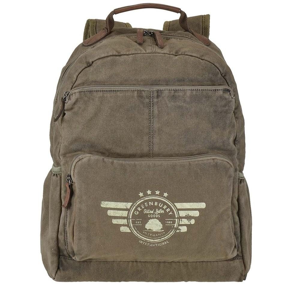 Greenburry Tagesrucksack Aviator, Rucksack, mit Notebookfach 32x31cm, rustikales starkes Canvas