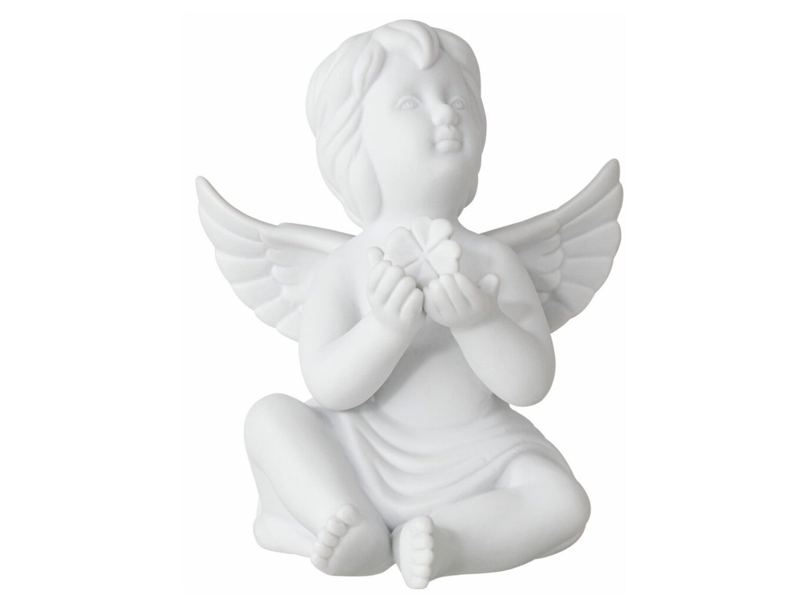 Rosenthal Dekofigur Engel groß Weiss matt Engel mit Glücksklee 15cm