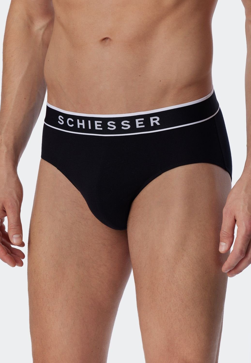 Schiesser Slip mit x Schwarz sportlicher Organic - 95/5 6 Cotton (3-St) SCHIESSER-Logo-Prägung Webgummibund