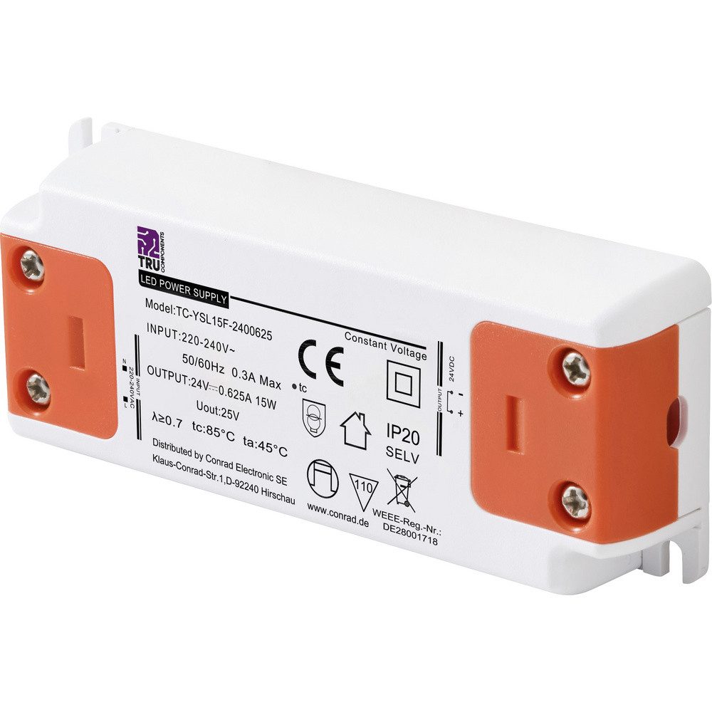 TRU COMPONENTS TRU COMPONENTS TC-YSL15F-2400625 LED-Trafo Konstantspannung 15 W 0.62 LED Trafo