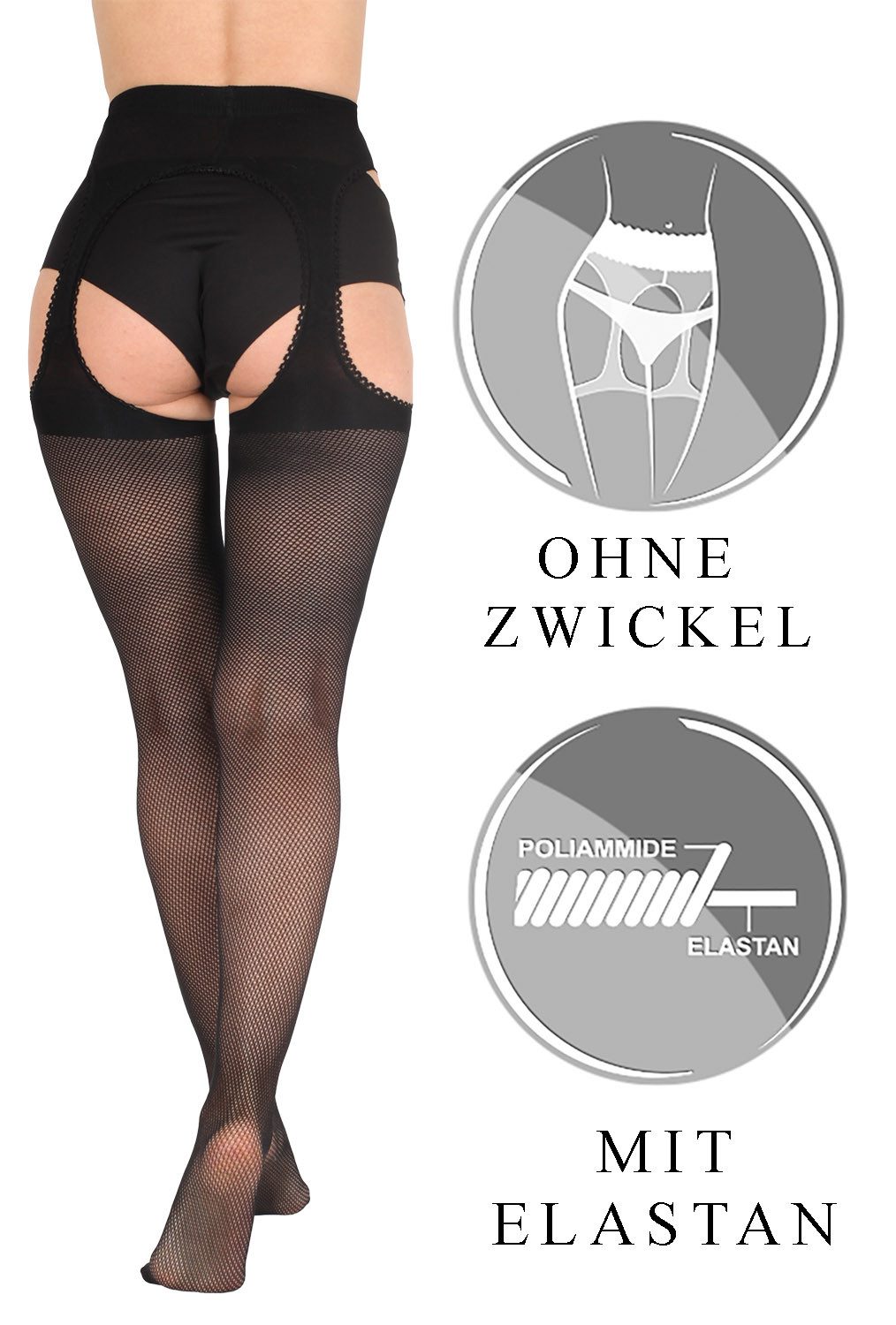 BANANALU Ouvert Strumpfhose schwarze Netzstrumpfhose Ouvert, offener Schritt 40 DEN (3 St)