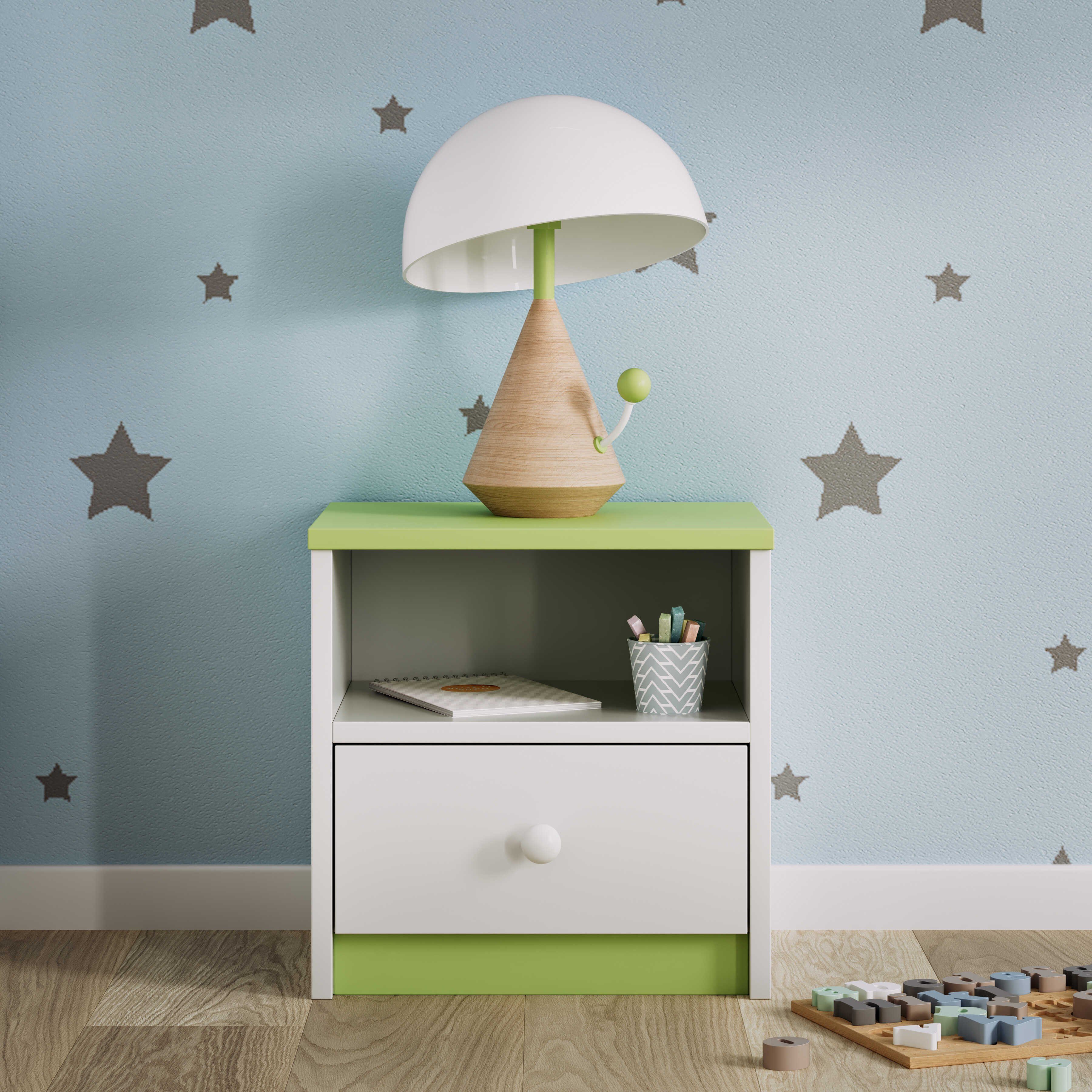 Bjird Nachttisch Babydream (mit Schließfach), 40x40x30 cm grün