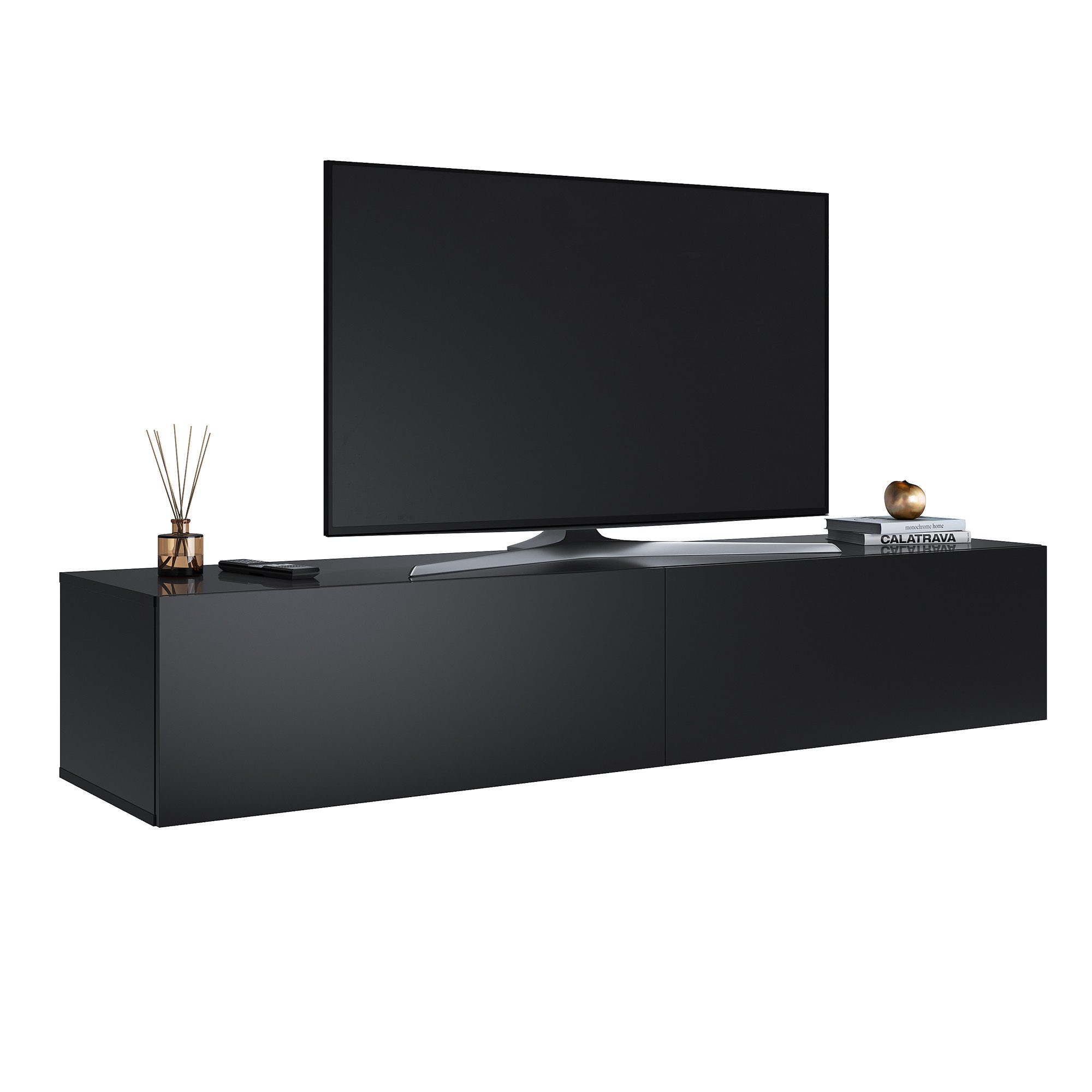 SONNI Lowboard Breite 140/160/180cm,TV Board,Hängend,Hochglanz,Weiß/schwarz günstig online kaufen