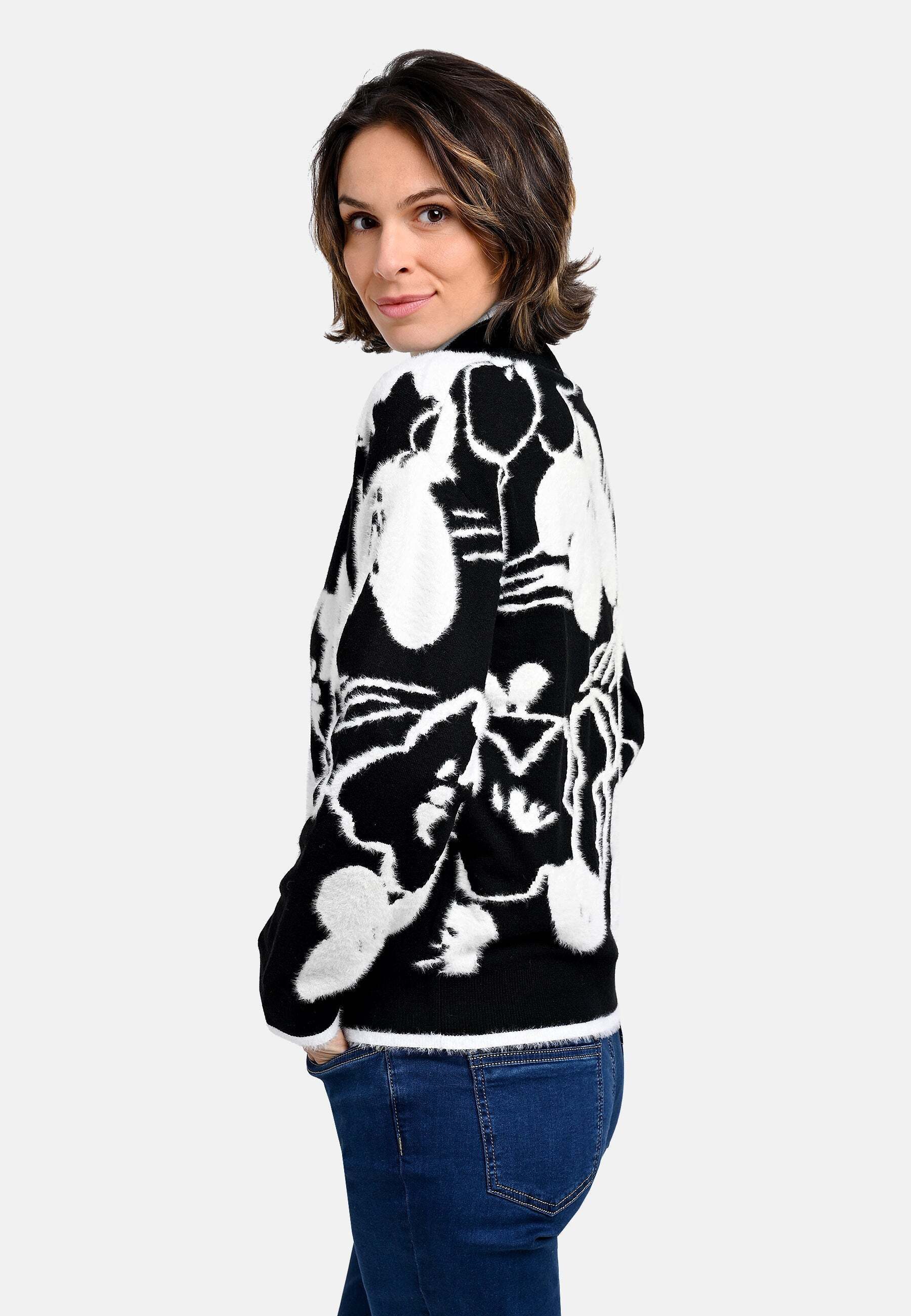 BICALLA Strickpullover Strickpullover mit Blütenmuster in Schwarz/Weiß (1-t günstig online kaufen