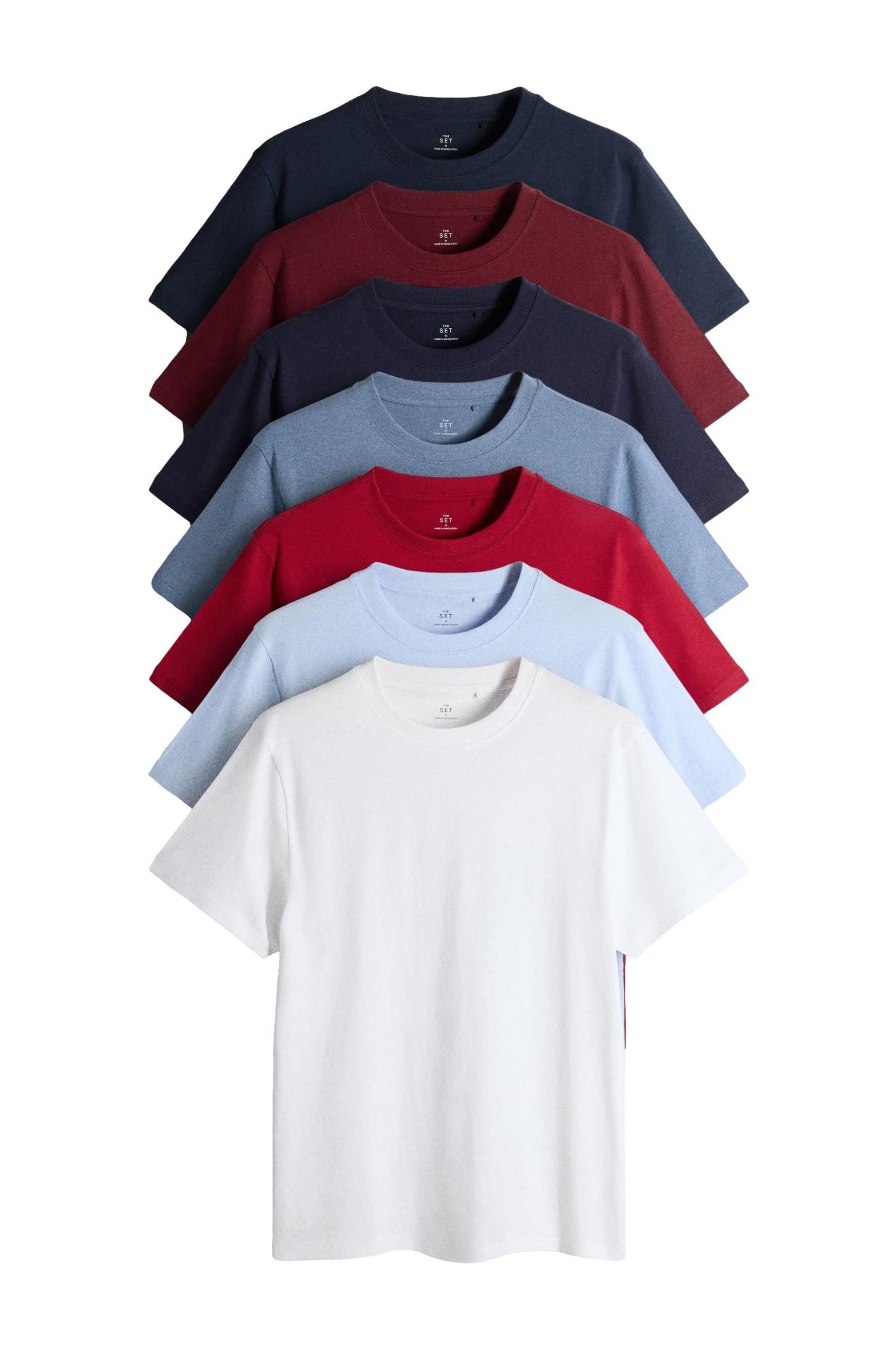 T-Shirt The Set Regular Fit Rundhals-T-Shirts, 7er-Pack