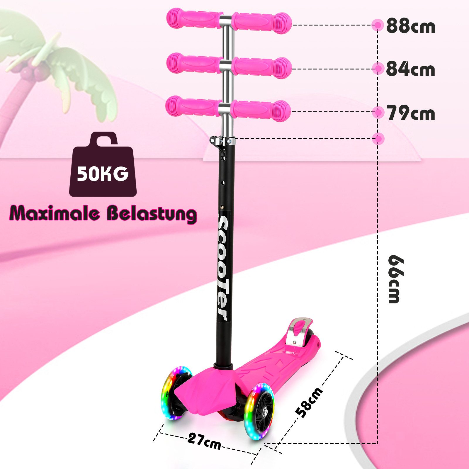 Clanmacy Scooter Kinderroller Tretroller LED-Räder bis 50 kg Höhenverstellbar