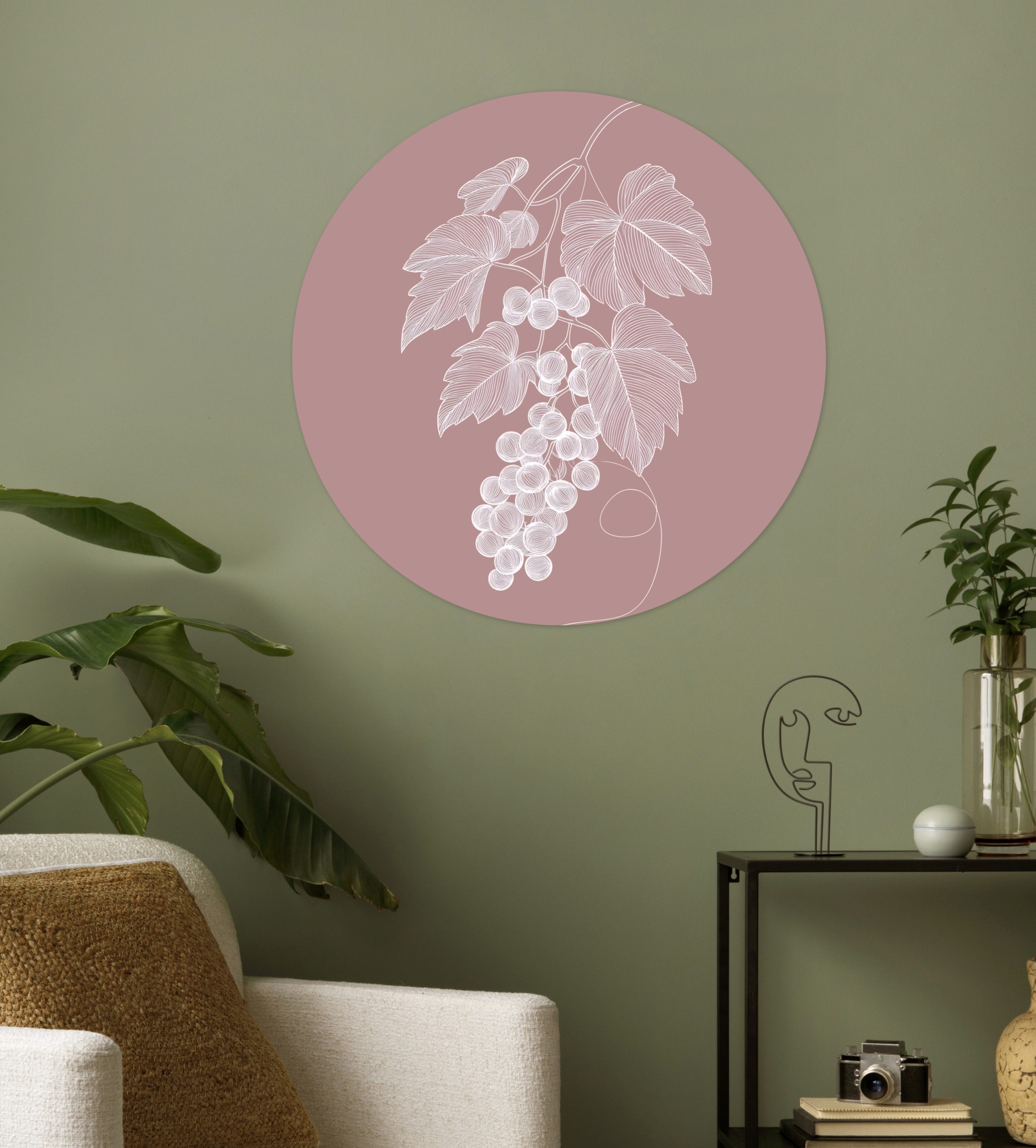 MuchoWow Wandsticker Gebinde - Weintrauben - Illustration - Blätter (1 St), Tapetensticker Selbstklebend, Wandbild Wohnzimmer, 80x80 cm