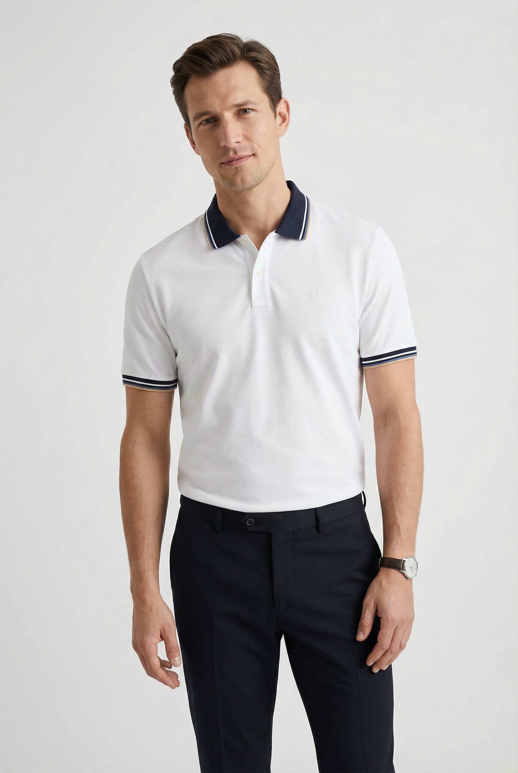 OLYMP Poloshirt Casual farbliche Kontrast-Details