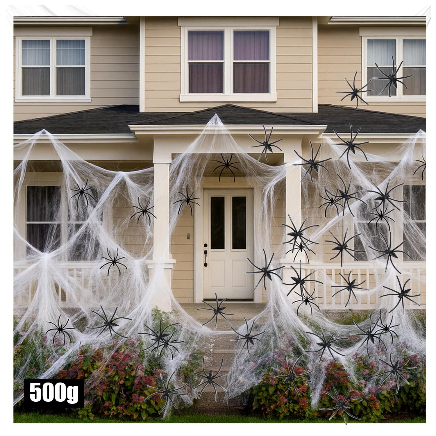 com-four Dekoobjekt Deko-Set für Halloween - dehnbares Spinnennetz mit Deko-Spinnen (26 St), künstliches Spinnengewebe für Halloween, Fasching und Mottoparty