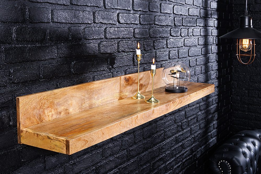 riess-ambiente Wandregal MAKASSAR 80cm natur, Einzelartikel 1-tlg., Wohnzimmer · Mango-Massivholz · handmade · Brett · lackiert · Design
