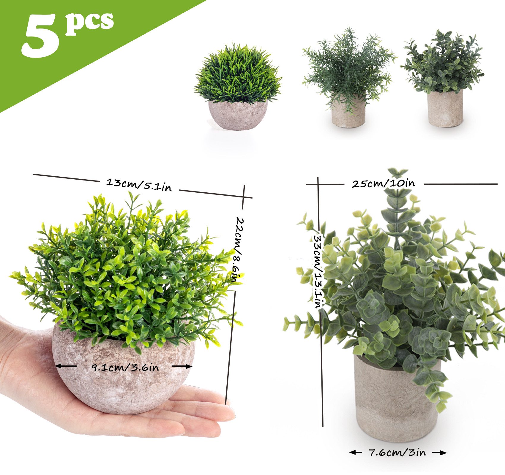 Künstliche Zimmerpflanze 5 Stück Mini Kunstpflanzen mit Töpfen Eukalyptus R günstig online kaufen