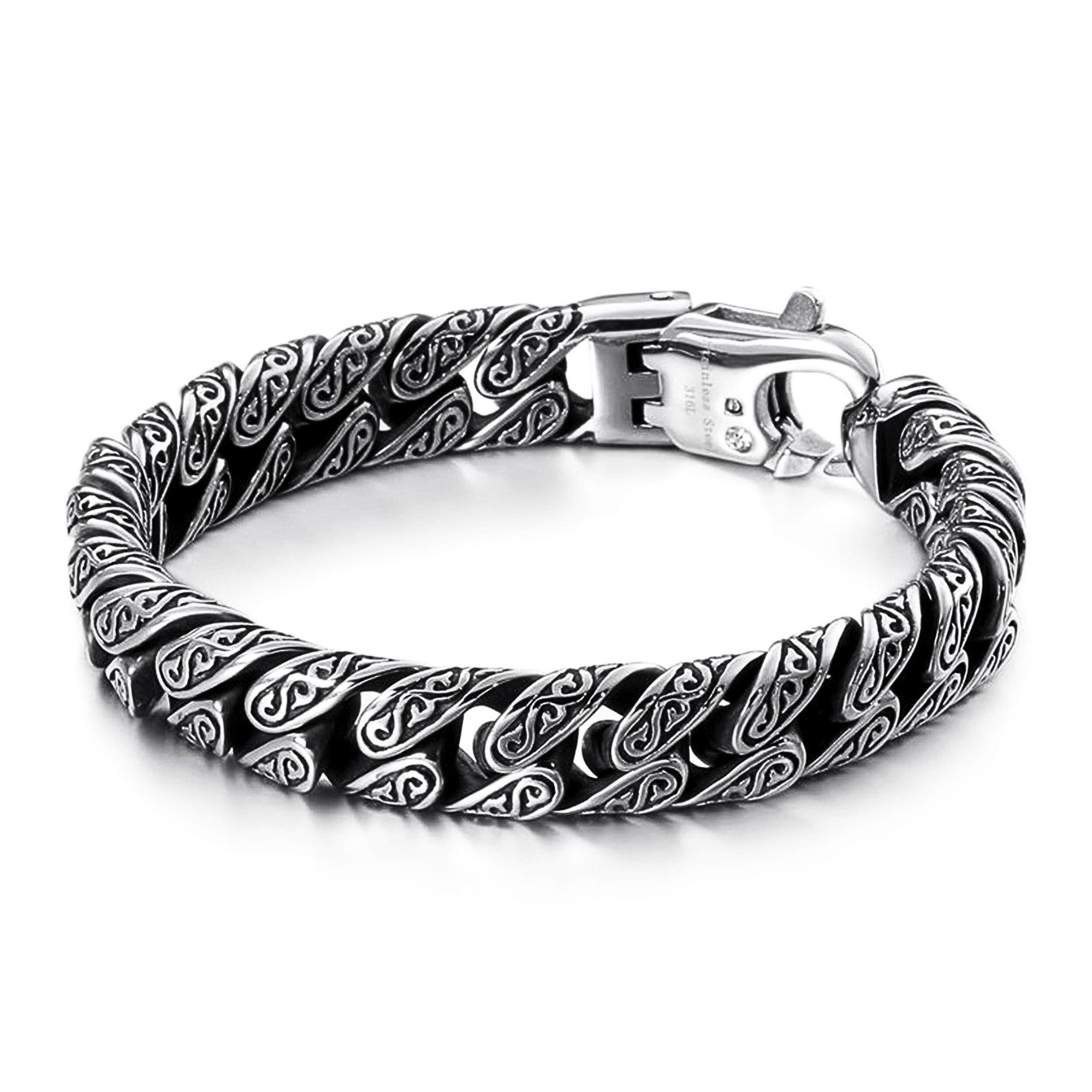 UNIQAL.de Edelstahlarmband Panzerarmband Herren "SILVER SKULL" Edelstahlarmband, (Edelstahl, Casual Style, Biker, Türsteher, Handgefertigt in Germany)